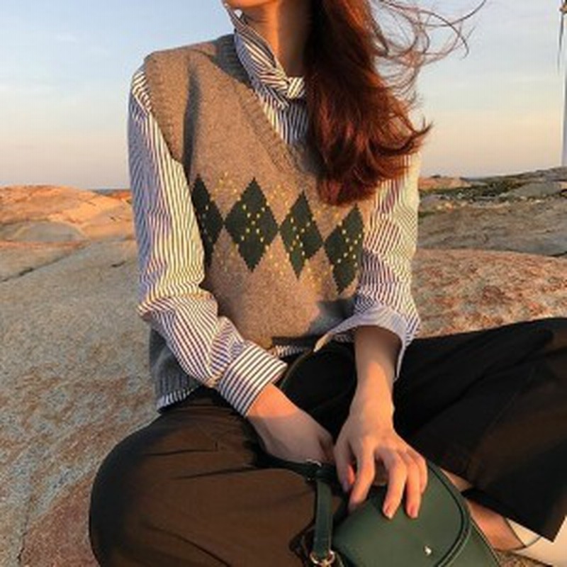 レディース ニット セーター ベスト ニットベスト アーガイル アーガイル柄 チェック Vネック ノースリーブ 袖なし レイヤード 通販 Lineポイント最大4 0 Get Lineショッピング