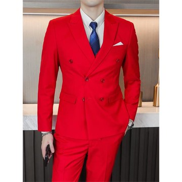 彩色雙排扣西裝套裝韓版修身青年休閑西服三件套夜店男禮服發型師