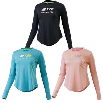 Mizuno 美津濃 長袖上衣 女裝 路跑 拇指孔 吸濕速乾 黑/淺藍/粉【運動世界】J2TAC73409/J2TAC73426/J2TAC73464