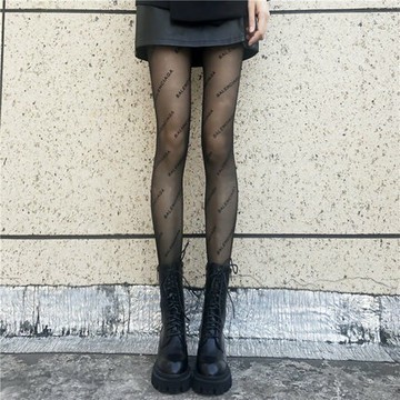 秋冬新款加絨加厚字母絲襪穗古奇性感黑絲光腿襪防勾絲黑色假透肉