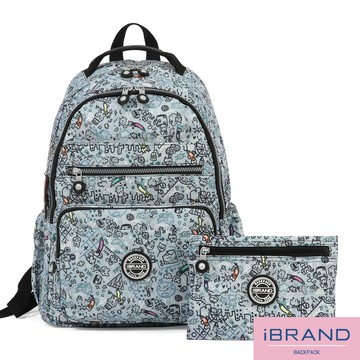 iBrand後背包 經典百搭輕盈多口袋後背包-彩繪塗鴉