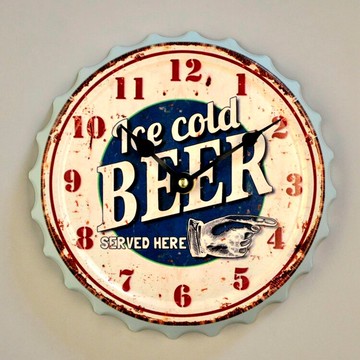 歐式美式創意奶茶店時鐘面壁飾酒吧啤酒蓋掛鐘掛表工藝軟裝飾品1入