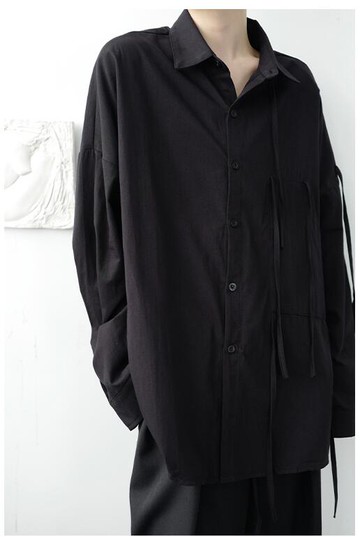 FINDSENSE X  男士 長袖寬松 休閑 簡風不對稱系帶襯衫男韓版寬松襯衫