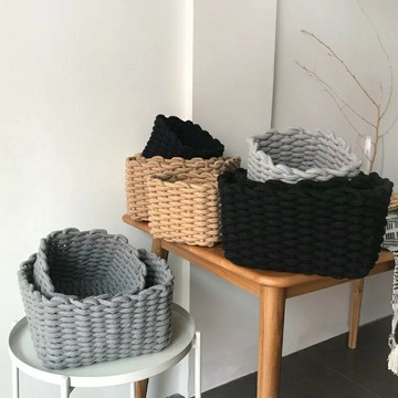 抽屜收納盒 桌面收納盒 棉繩收納筐編織筐loft桌面化妝品收納置物藍可水洗鑰匙收納盒環保