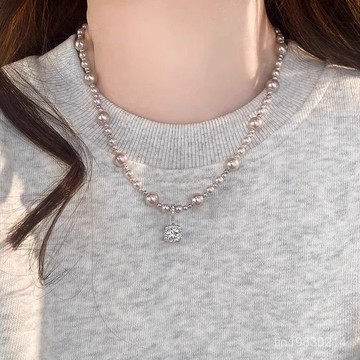 🔥限時下殺🔥曼塔玫瑰漸變珍珠項鏈女方糖閃鑽法式時髦鎖骨鏈小衆高級純銀頸鏈