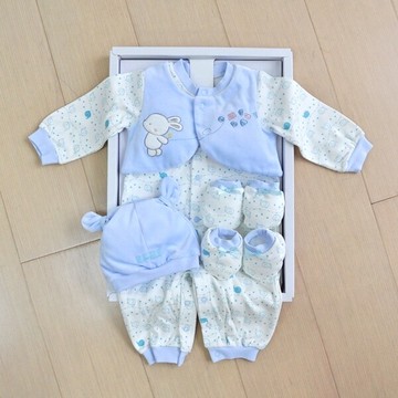 gmp baby 大象棉絨兩用兔裝+帽 藍色彌月禮盒zaa-w3-029-b