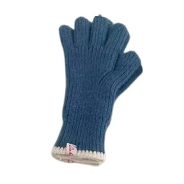素色可反折可露指針織手套(藍色) [大買家]