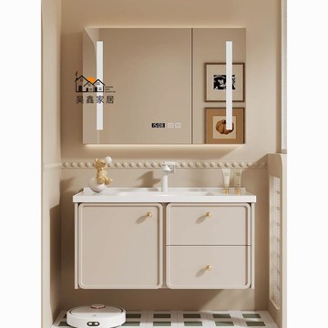 免運 浴室櫃 洗手盆 陶瓷盆 奶油風法式浴室柜組合陶瓷一體盆洗手臉盆柜衛生間洗漱臺現代簡約特惠/新品特價 工廠直銷 可開立發票 5H714