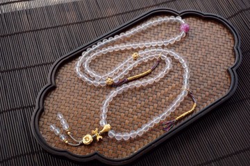 天然粉晶項鏈手鏈手持108顆佛珠念珠項鏈搭配天然紫云母金剛杵