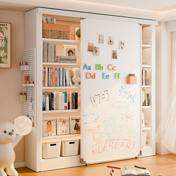 【帶門防塵】鐵藝書櫃 書架置物架 落地書架 組合書櫃 客廳臥室 兒童書籍收納 推拉白板門 多層儲物空間