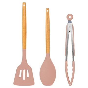 一鳥食器 矽膠料理工具3件組  1套  乾燥玫瑰粉  漏鏟 + 勺子 + 夾子