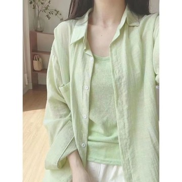 薄款微透  天絲亞麻襯衫女  夏季設計感  休閒寬鬆罩衫  外套棉麻防曬襯衣女 WH
