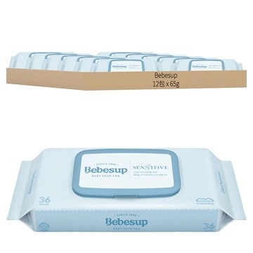 Bebesup 嬰兒用濕紙巾 掀蓋式 敏感肌適用  65g  36張  12包