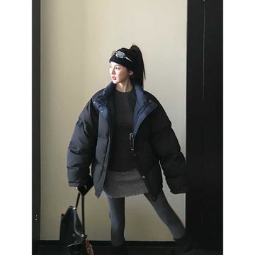 巴家男女同款雙面穿外套25冬季90白鴨絨廓形寬松立領別針羽絨服女