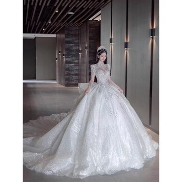 主婚紗2025新款新娘長袖復古齊地奢華法式高級質感長拖尾主紗秋冬