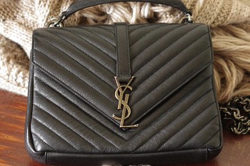 老又好古董珠寶 YSL SAINT LAURENT黑色學院包肩背 側包 斜背