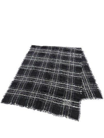 CHANEL Pre-Owned - 1986-1988 CC checked scarf - women - Wool/Polyester/Cashmere/Silk/Polyamide/Metallic Fibre - One Size - Black