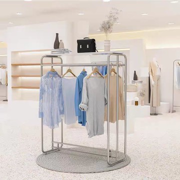 免運開發票 服裝店中島不銹鋼落地式展示架雙排雙桿掛衣架晾衣架商用掛衣架