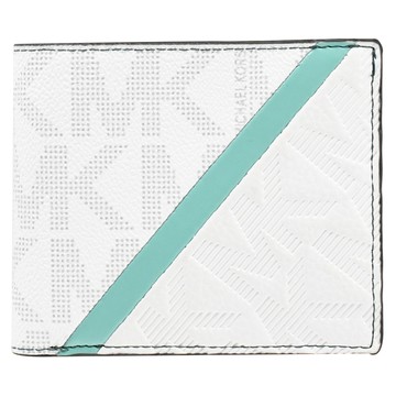 MICHAEL KORS COOPER 壓印拼皮八卡對開短夾.白/湖綠