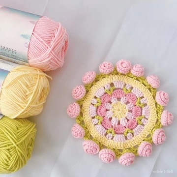 🔥臺灣出貨🔥多巴胺小清新玫瑰杯墊diy自製材料包手工編織仿真花餐墊閨蜜禮物 1111