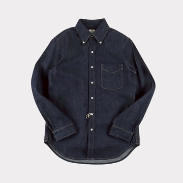 日本orSlow 6盎司輕盈不規則線條黃色縫線常規方領口袋牛仔襯衫一次水洗