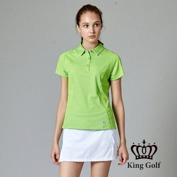 【KING GOLF】網路獨賣款-女款素面透氣材質拼接造型POLO衫/高爾夫球衫-綠色