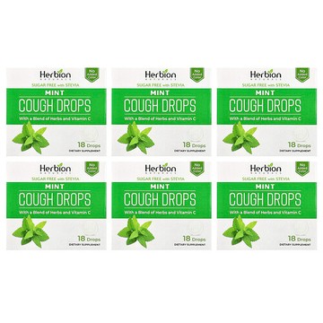 Herbion Naturals, Cough Drops, Mint, Sugar Free, 6 Packs, 18 Drops Each