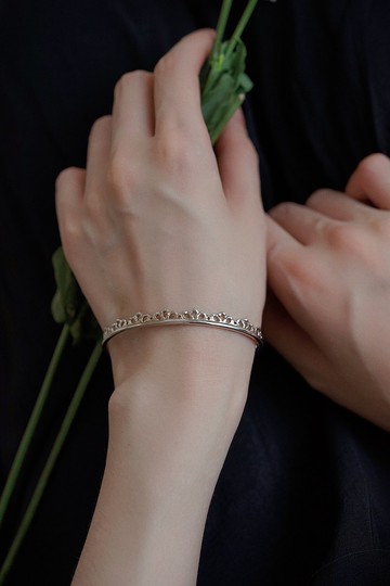 格蕾絲 蕾絲造型銀手鐲 925銀鍍白金 文藝 古典 優雅