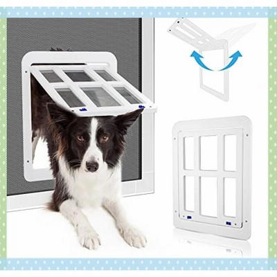 PETLESO犬ドア ペット用網戸ドア 網戸用ドア 犬自由に出入の口 ロック可能取付簡単の大型犬用ペットドア (中，大型犬用) 2022 白