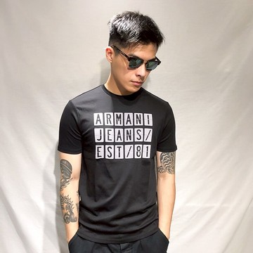 美國百分百【全新真品】Armani Jeans 短袖 AJ T恤 老鷹 logo T-shirt 黑色 S號 AH68