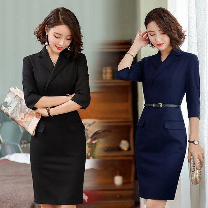 黒ワンピース レディース フォーマルワンピ 事務服 通勤 Ol オフィス 膝丈ワンピース 7分袖 大きいサイズ ベルト付き 通販 Lineポイント最大get Lineショッピング