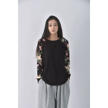 (L) shein花卉黑色長袖上衣二手衣