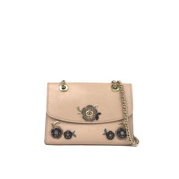 gucci粉色小花皮革鍊條包