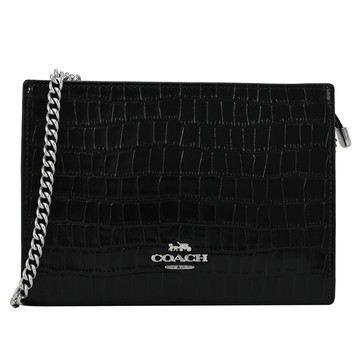 COACH CR237 SLIM 個性鱷魚紋皮革拉鍊斜背鍊包.黑