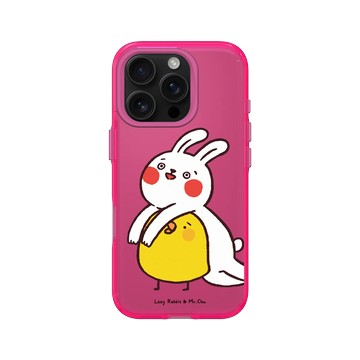 iPhone 16 Pro Clear 粉漾桃 - 懶散兔與啾先生 Lazy Rabbit and Mr.Chu - 黏著你