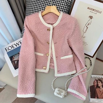 粉色溫柔風小香風短外套女秋季2025新款氣質甜美洋氣減齡毛呢上衣