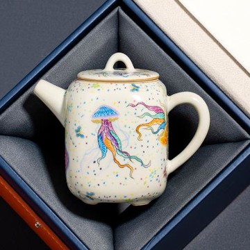 汝窯水母有方壺單壺泡茶家用茶水壺中式高檔待客泡茶壺禮盒裝送禮