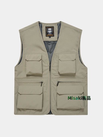 新款多口袋馬甲男夏季網眼坎肩釣魚背心v領速干馬夾釣魚攝影外套-Misaki精品