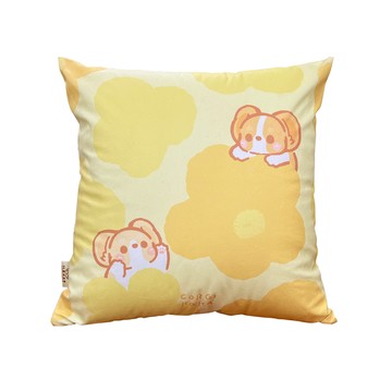 【多利寶寢具】柯基犬卡卡_水晶絨靠墊抱枕-黃色花花