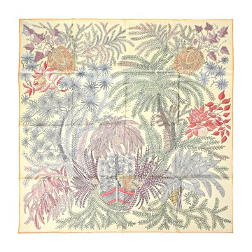 Hermes 愛馬仕 Le Jardin des Peintres 畫家花園 90 真絲雙面用方巾(香草/杏仁綠/珊瑚紅)_廠商直送