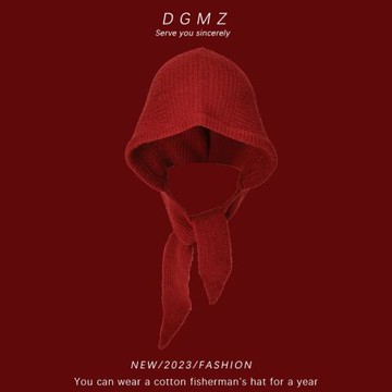 新年本命年紅色針織毛線帽子女秋冬季保暖巴拉克拉法帽圍巾一體款