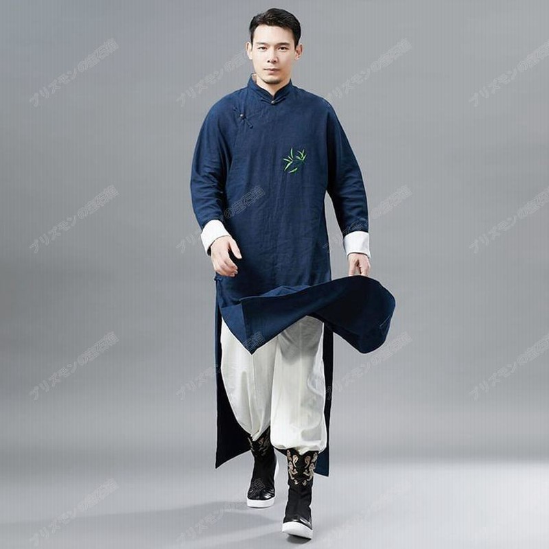 贈り物 チャイナ服 パオ チャンパオ 長袍 メンズ 男性用 ロング 丈長 中国服 綿麻 民族衣装 唐装 武術 送料無料 年中