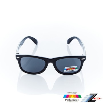 Z-POLS 兒童專用經典質感黑帥氣鉚釘設計彈性材質 Polarized寶麗來偏光太陽眼鏡(抗紫外線UV400)