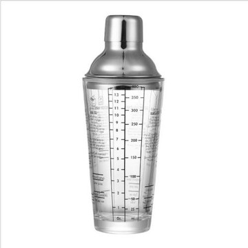 銷售新款不銹鋼玻璃調酒器帶刻度玻璃杯奶茶玻璃杯400ML