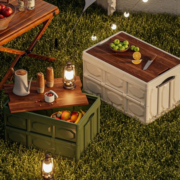 戶外露營收納箱折疊箱野營整理箱車載后備箱置物箱木蓋衣服儲物箱