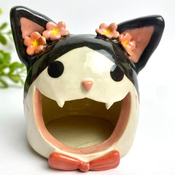 手工陶瓷燈爐，香爐，超可愛的貓咪。