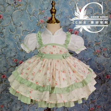 夏款女童國風漢服改良旗袍碎花洛麗塔連衣裙生日禮服西班牙公主裙