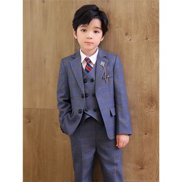 兒童西裝套裝男童格子帥氣主持人英倫風西服花童婚禮禮服鋼琴演出