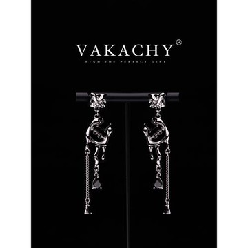 VAKACHY 暗黑風耳環女小眾設計感高級輕奢鋯石耳墜歐美風長款耳釘
