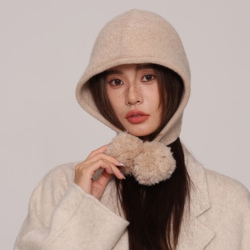 【梨花HaNA】暖暖冬日・需要一點柔軟陪伴 羊毛法式球球絨毛帽